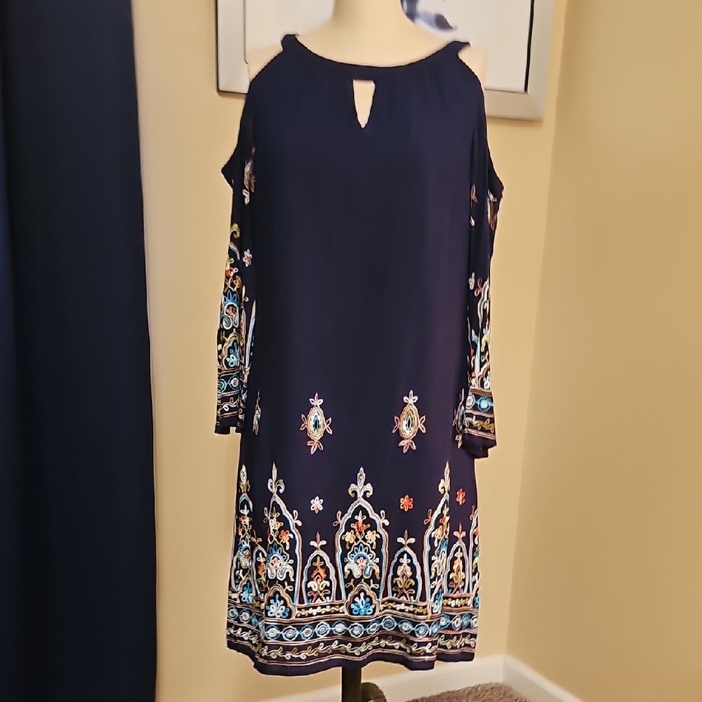 Signature by Sangria Navy Cold Shoulder Dress